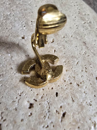 Vintage Chanel 1992 Gold-Plated Crystal CC Logo Clip-On Earrings