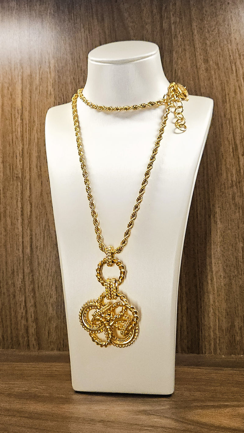 Vintage Sonia Rykiel Gold-Tone Rope Necklace with Sculptural Pendant