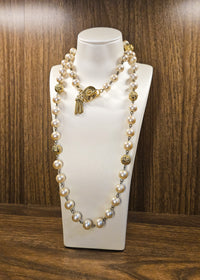 Vintage Sonia Rykiel Pearl Sautoir Necklace with Gold Filigree Beads and Tassel