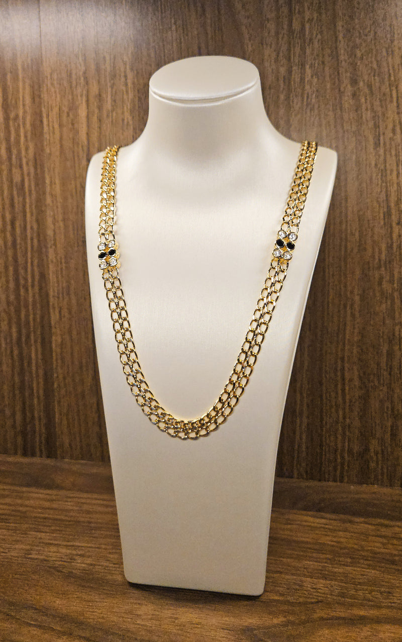 Vintage Nina Ricci Chain Sautoir With Black & Clear Rhinestones