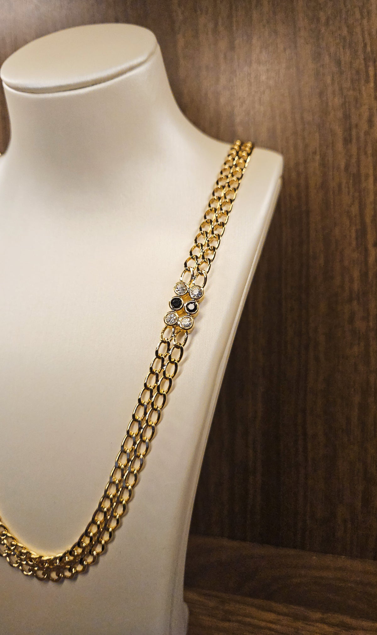 Vintage Nina Ricci Chain Sautoir With Black & Clear Rhinestones