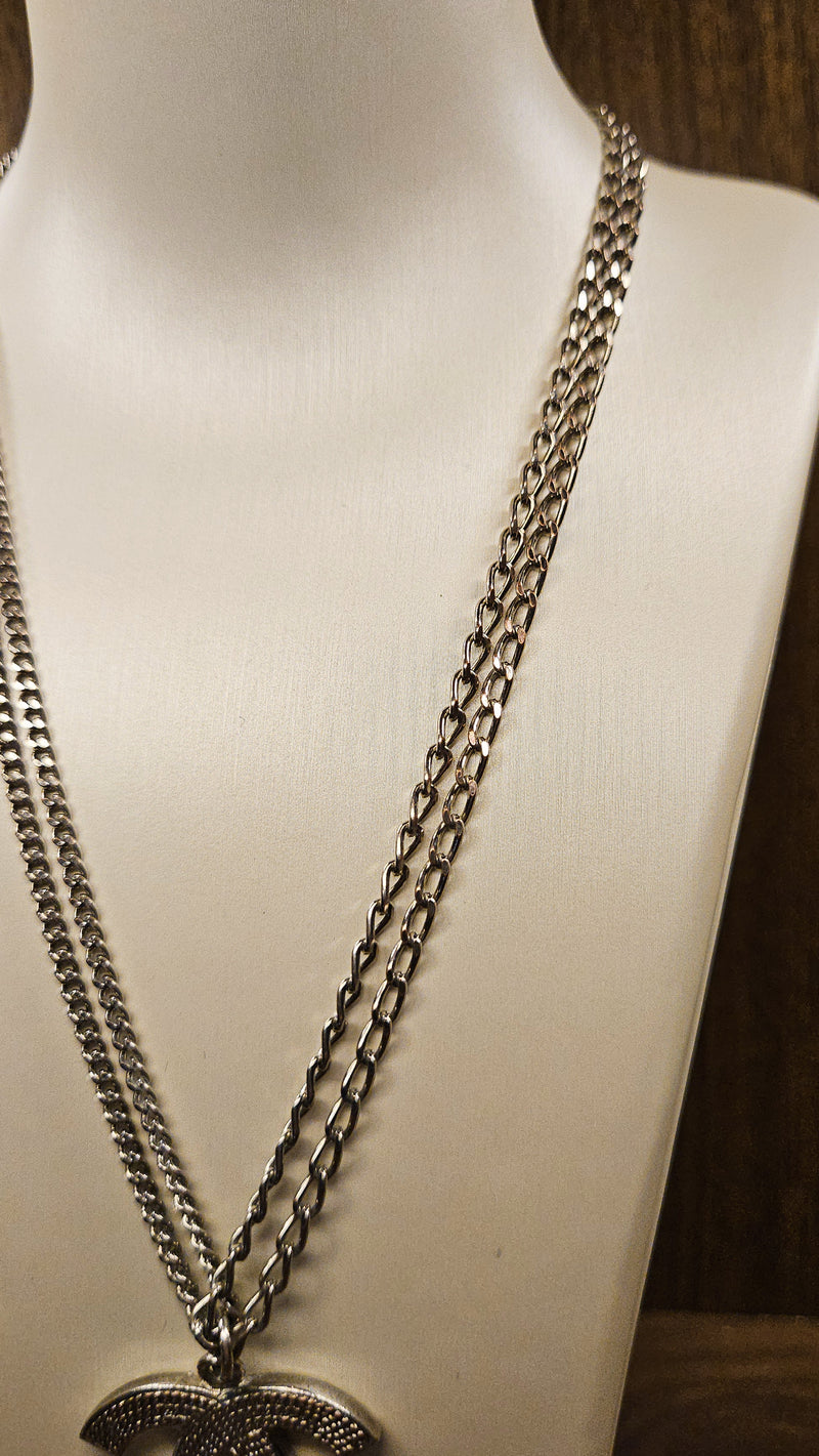 Chanel 2006 Silver-Tone XL CC Pendant Necklace