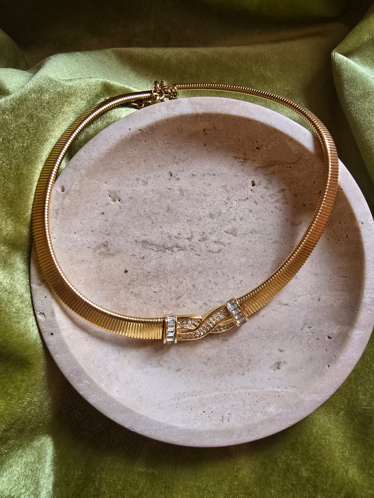 Vintage Christian Dior Gold-Tone Necklace with Crystal Pavé Centerpiece