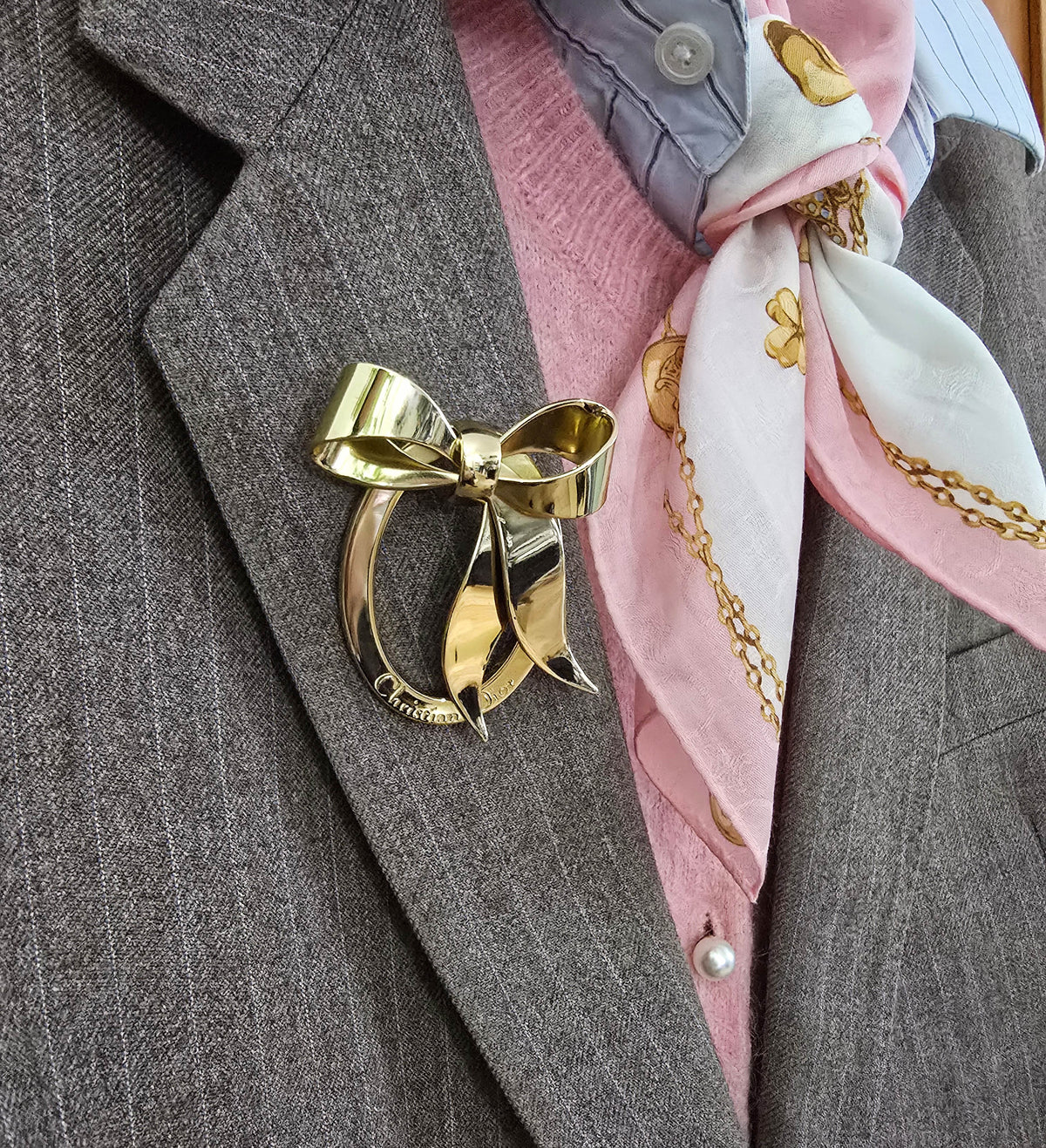 Vintage Christian Dior Gold-Tone Bow Brooch