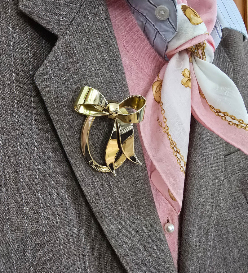 Vintage Christian Dior Gold-Tone Bow Brooch