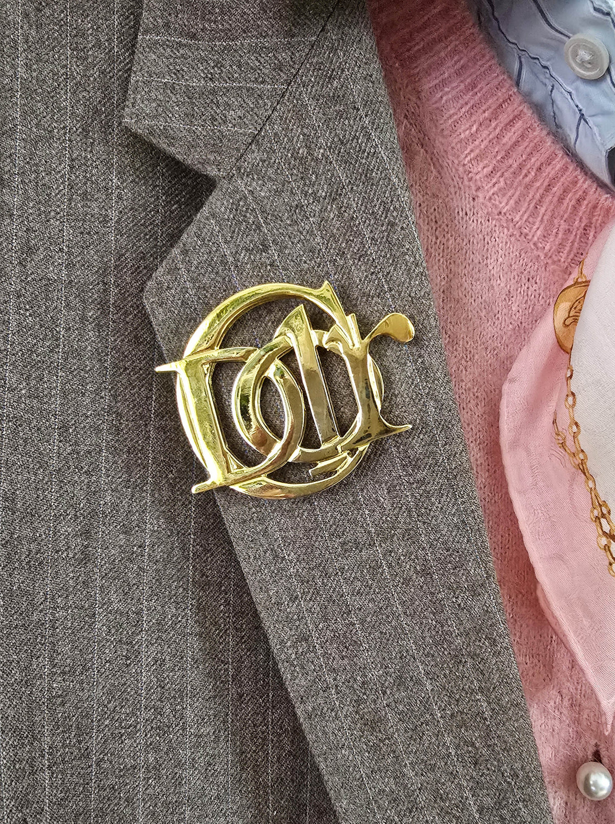 Vintage Christian Dior Gold Logo Brooch