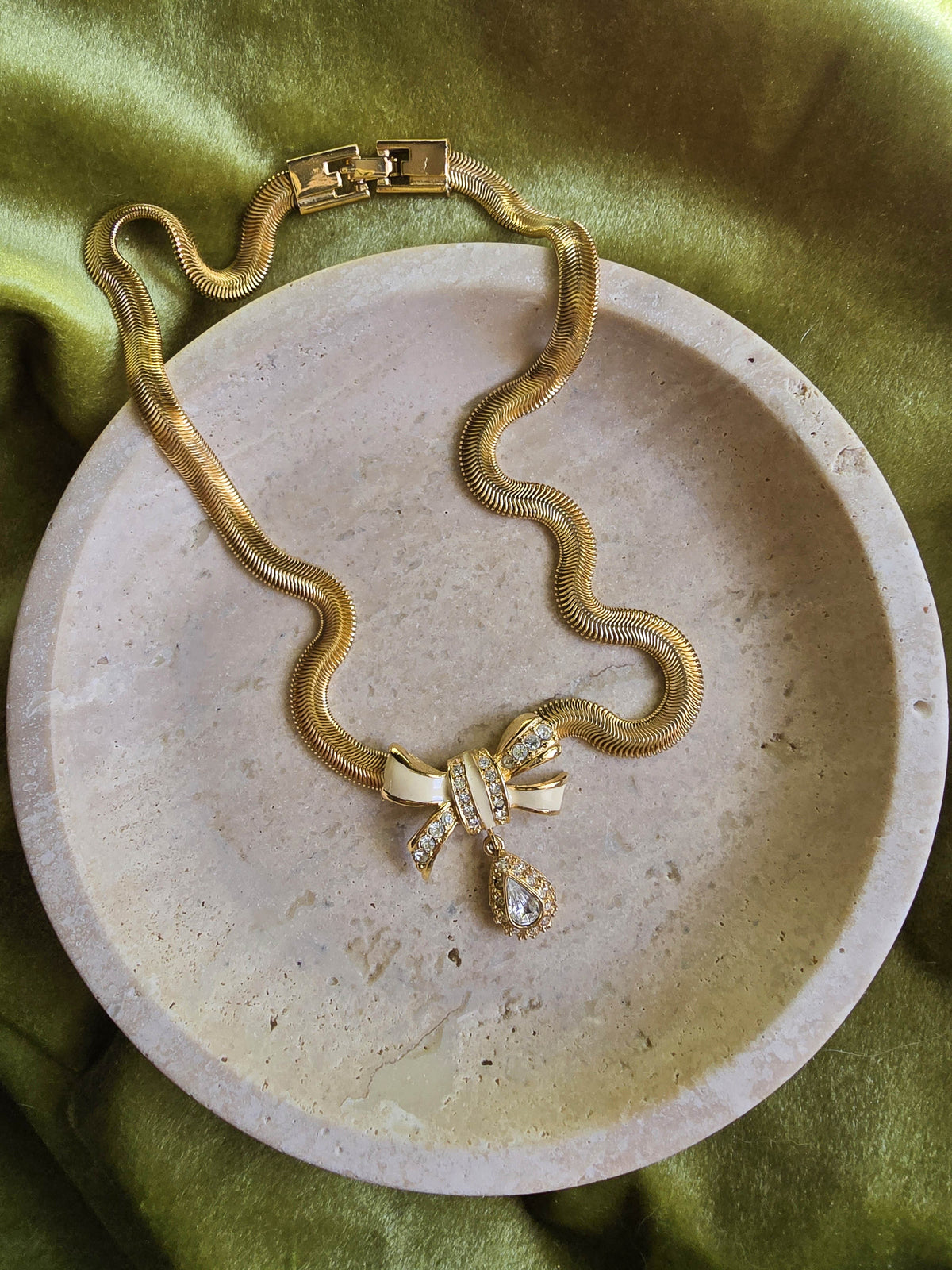 Givenchy Gold-Plated Necklace with Bow & Crystal Drop Pendant