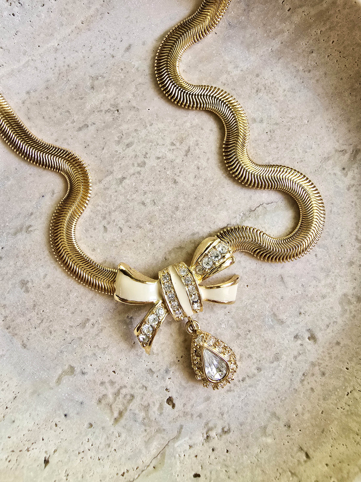 Givenchy Gold-Plated Necklace with Bow & Crystal Drop Pendant