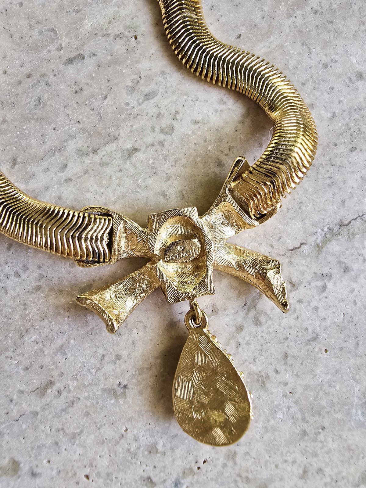Givenchy Gold-Plated Necklace with Bow & Crystal Drop Pendant