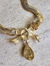Givenchy Gold-Plated Necklace with Bow & Crystal Drop Pendant