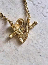 1990s YSL Gold-Plated Necklace with Crystal Heart Pendant