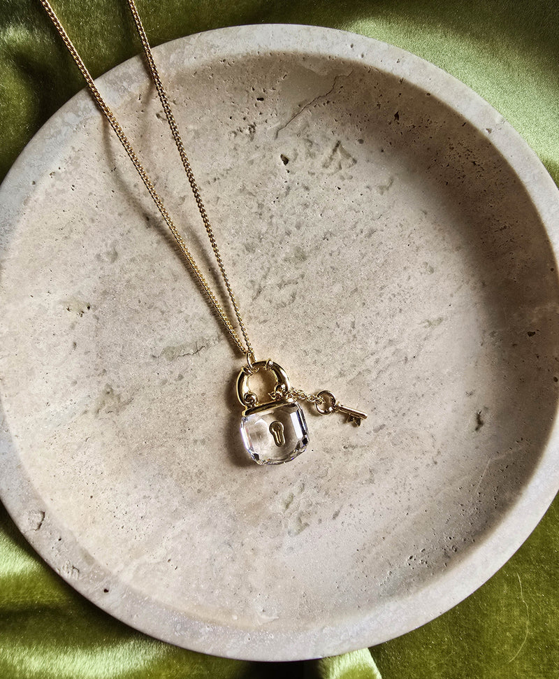 Swarovski Vintage Crystal Padlock & Key Sautoir Necklace