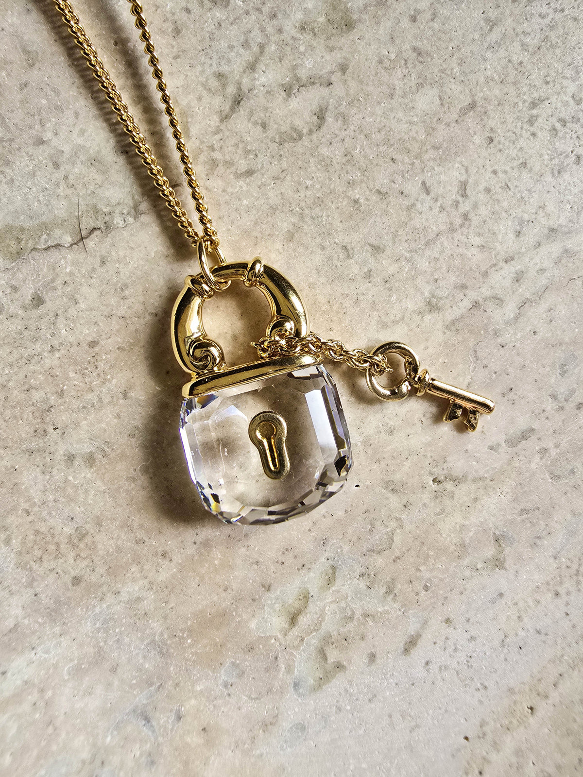 Swarovski Vintage Crystal Padlock & Key Sautoir Necklace