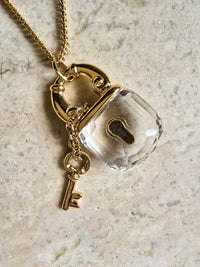 Swarovski Vintage Crystal Padlock & Key Sautoir Necklace