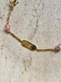 Courrèges Vintage Gold-Tone Pink Bead Logo Bracelet