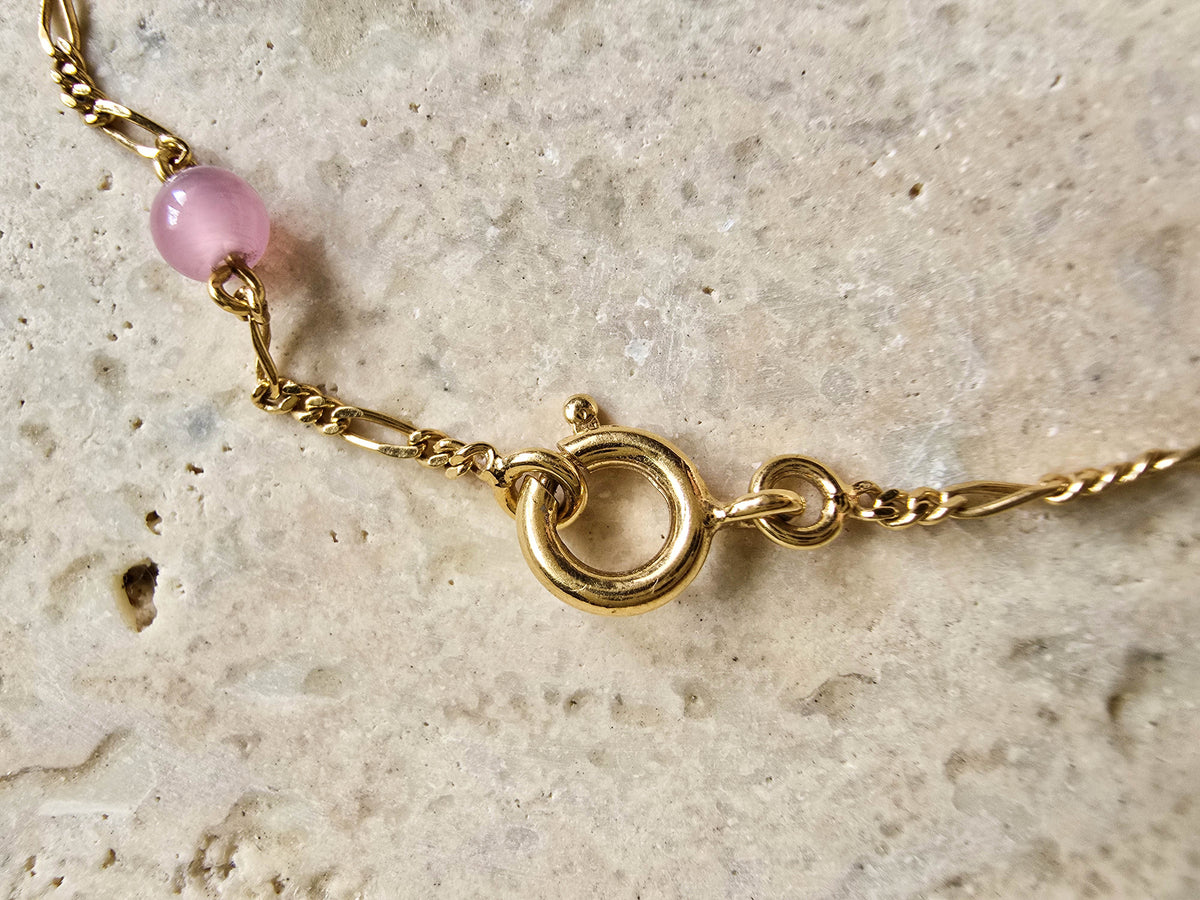 Courrèges Vintage Gold-Tone Pink Bead Logo Bracelet