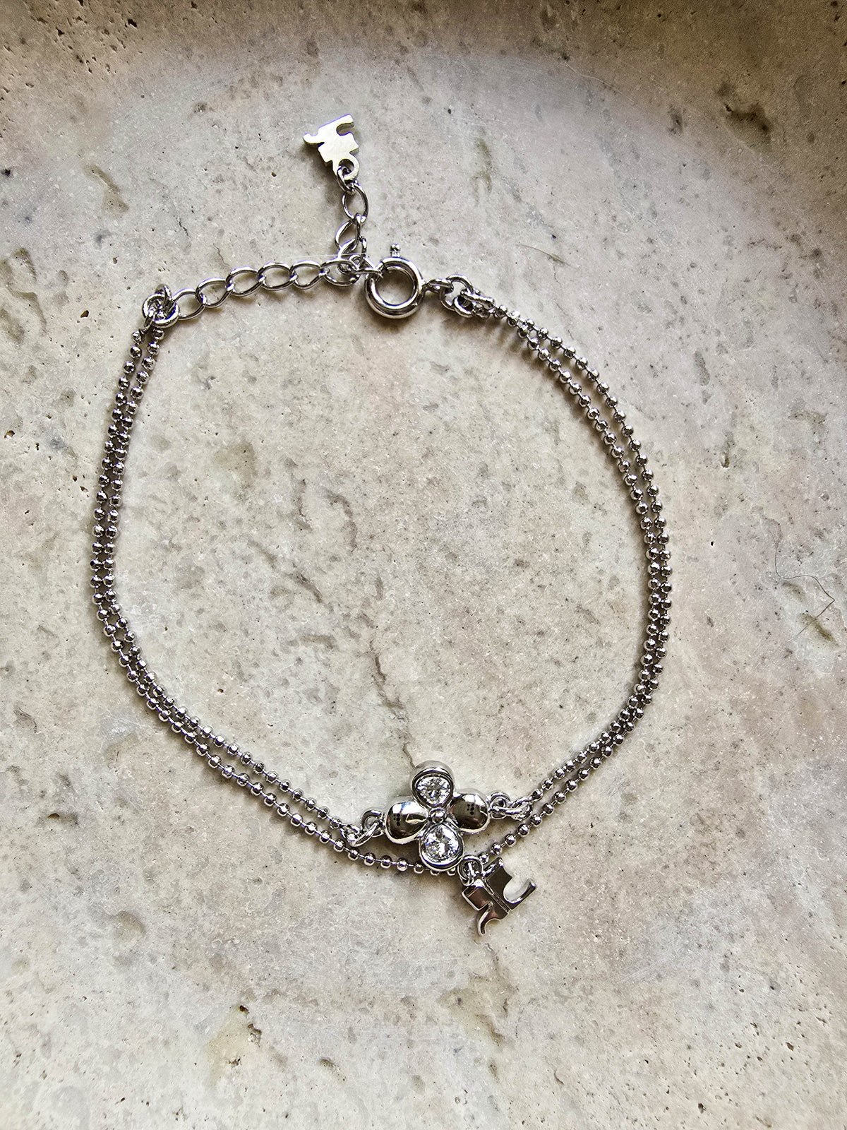 Courrèges Double Silver-Tone Crystal Logo Bracelet