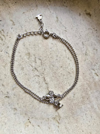 Courrèges Double Silver-Tone Crystal Logo Bracelet