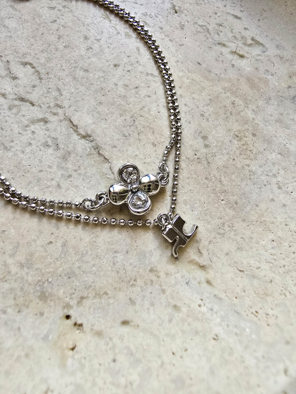 Courrèges Double Silver-Tone Crystal Logo Bracelet