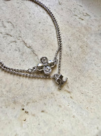Courrèges Double Silver-Tone Crystal Logo Bracelet