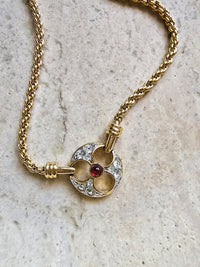 Nina Ricci Necklace with Rhinestone & Red Cabochon Pendant