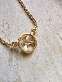 Nina Ricci Necklace with Rhinestone & Red Cabochon Pendant