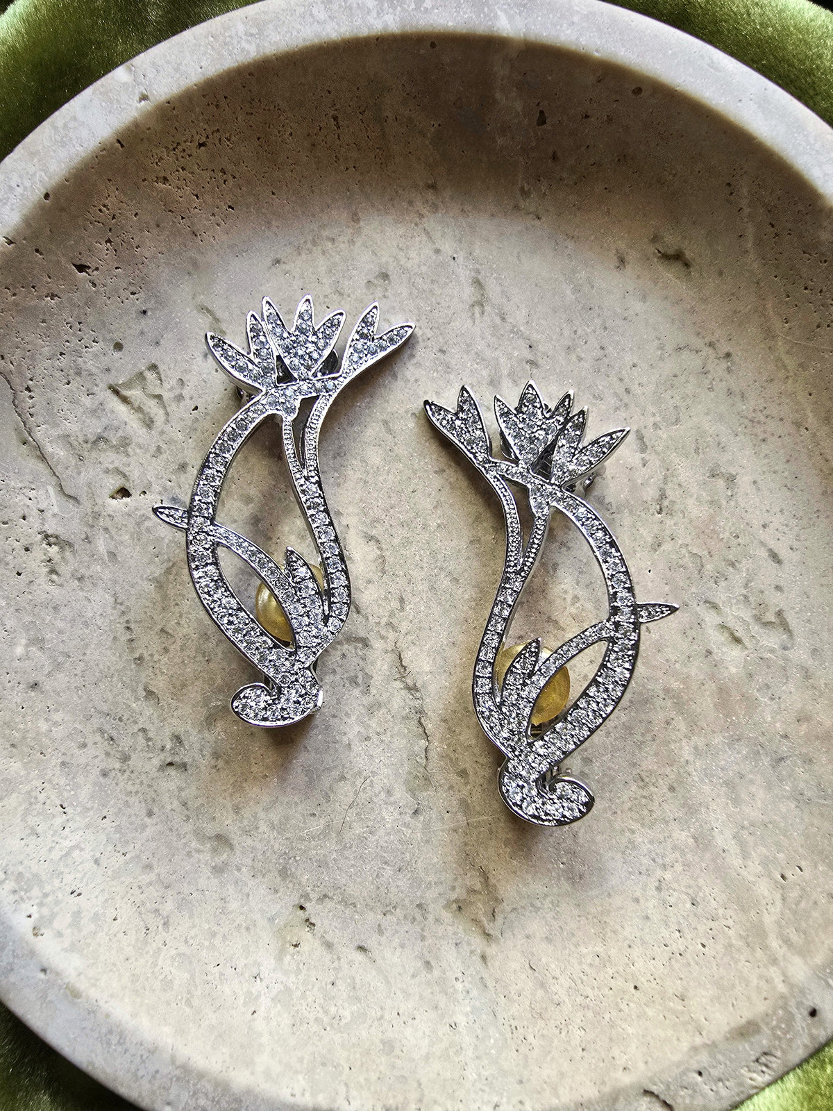 Christian Dior Art Deco Silver-Tone Clip-On Ear Cuff Earrings