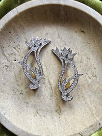 Christian Dior Art Deco Silver-Tone Clip-On Ear Cuff Earrings