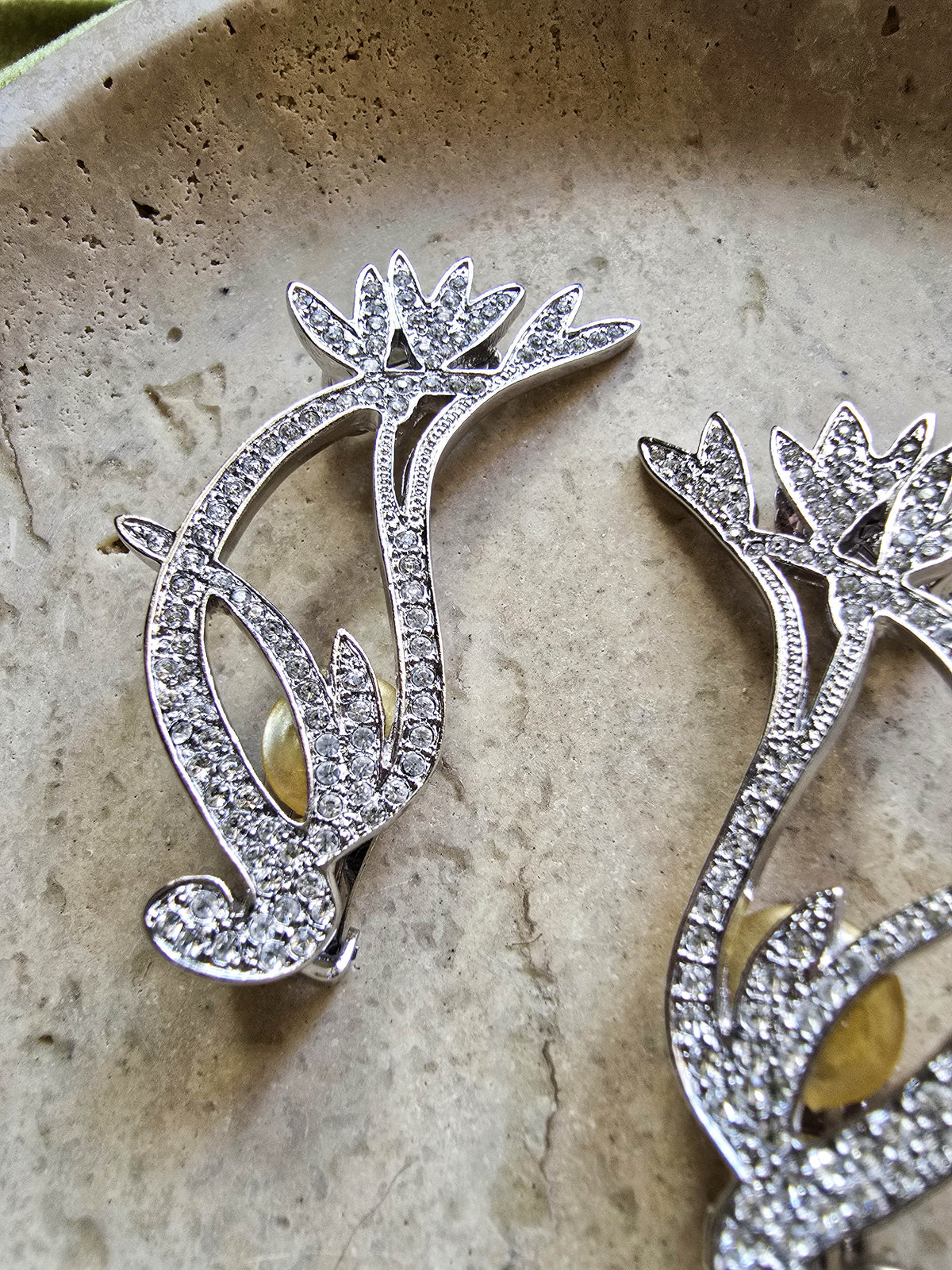 Christian Dior Art Deco Silver-Tone Clip-On Ear Cuff Earrings