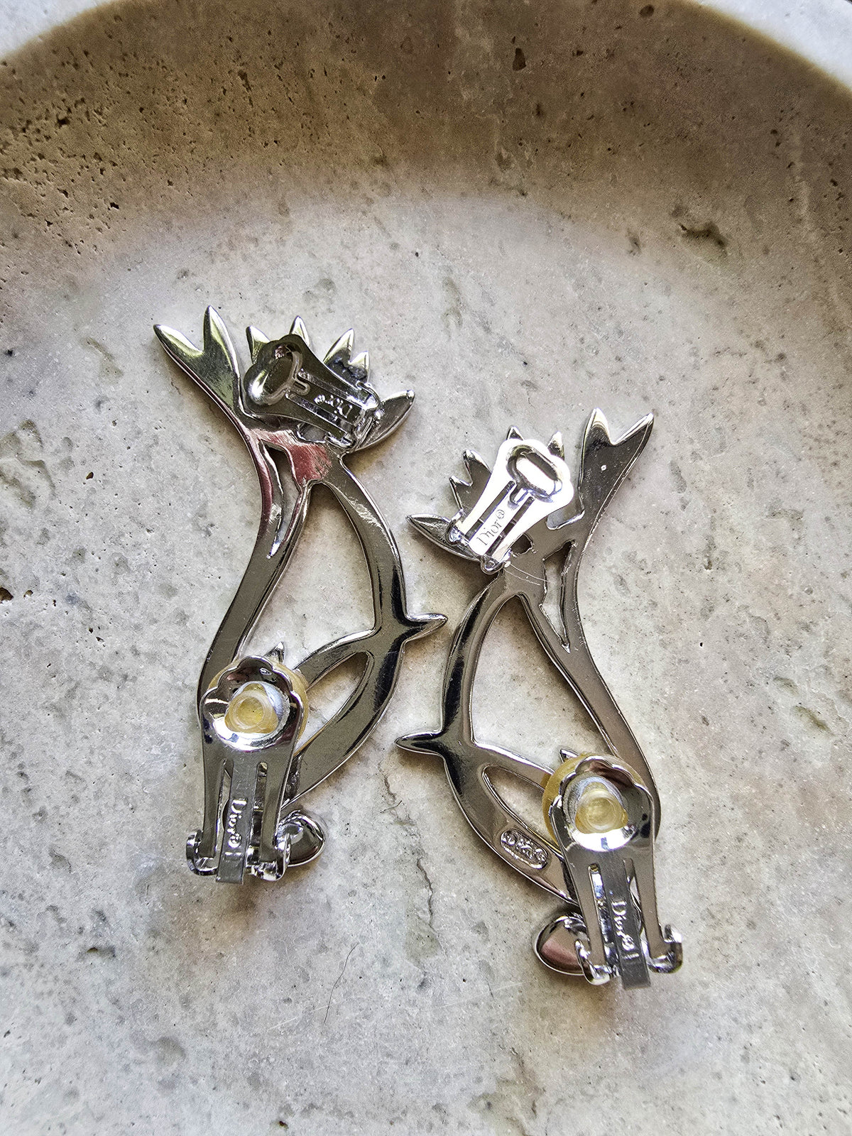 Christian Dior Art Deco Silver-Tone Clip-On Ear Cuff Earrings