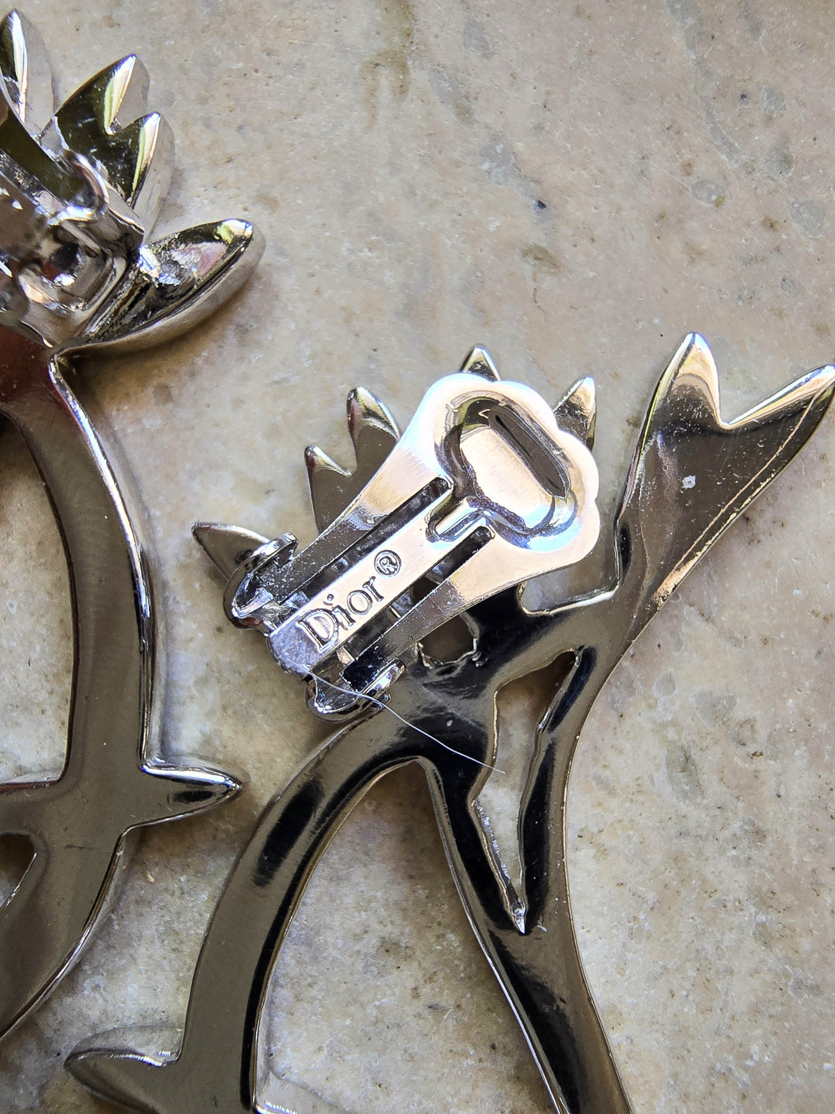Christian Dior Art Deco Silver-Tone Clip-On Ear Cuff Earrings