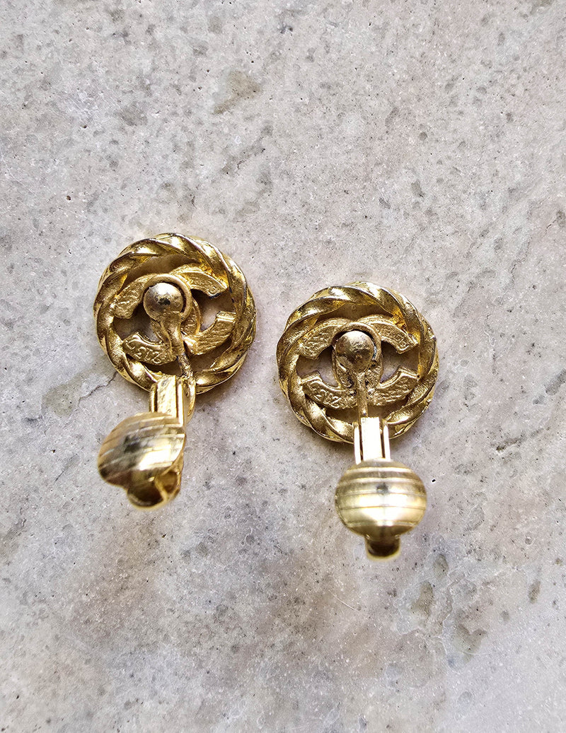 Chanel Gold-Plated Twisted Rope CC Clip-On Earrings