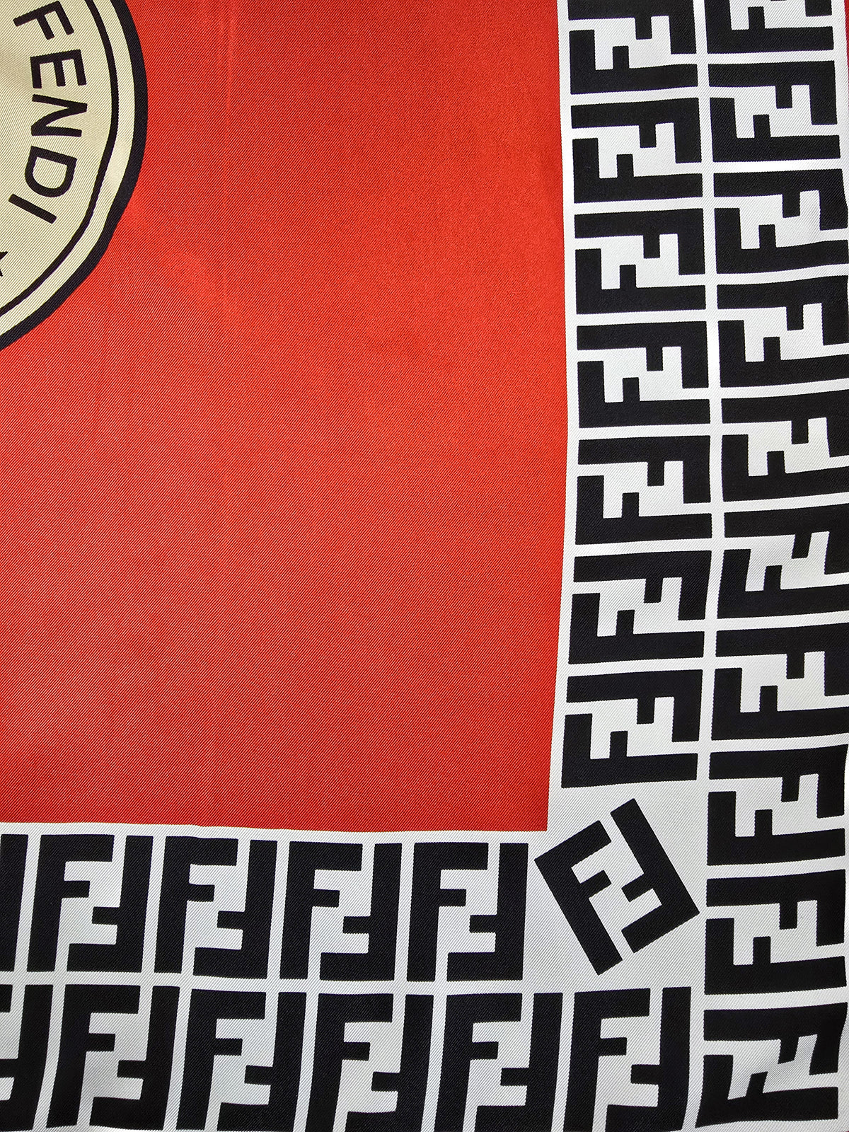 Vintage Fendi Red Logo Silk Scarf