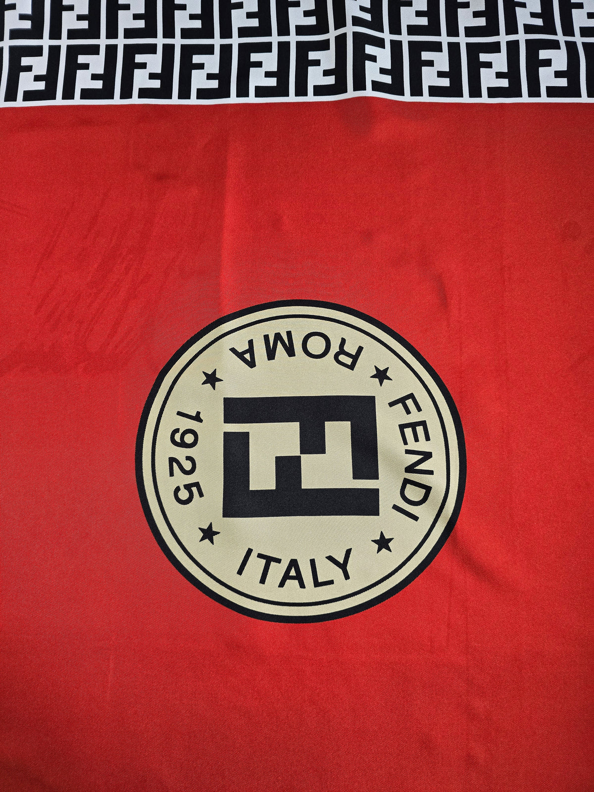 Vintage Fendi Red Logo Silk Scarf