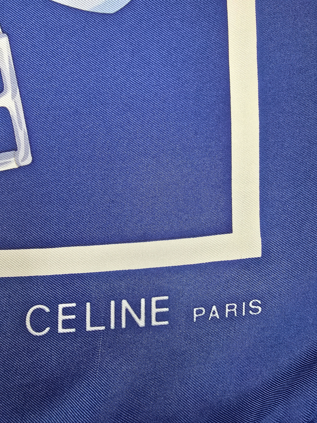 Vintage Celine 100% Silk Scarf – Blue & White Equestrian Print