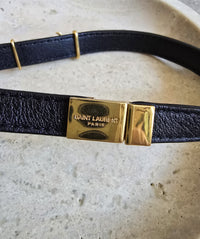 YSL Bracelet Black Leather Double Wrap
