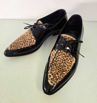 Celine SS20 Hedi Slimane Leopard Print Patent Leather Pointed Toe Derbies