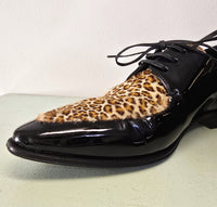 Celine SS20 Hedi Slimane Leopard Print Patent Leather Pointed Toe Derbies