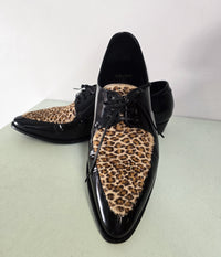 Celine SS20 Hedi Slimane Leopard Print Patent Leather Pointed Toe Derbies