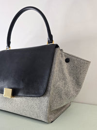 Celine Trapeze Bag Grey Felt Black Leather