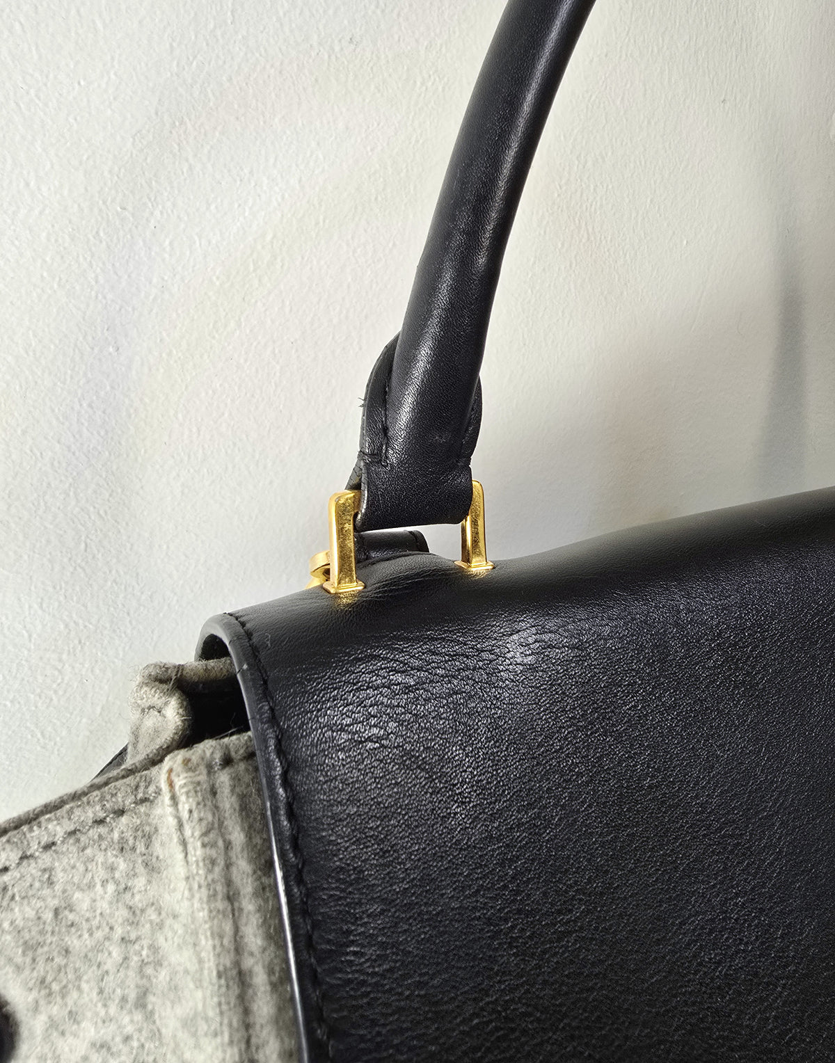 Celine Trapeze Bag Grey Felt Black Leather