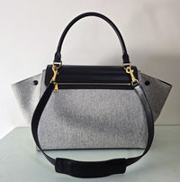 Celine Trapeze Bag Grey Felt Black Leather