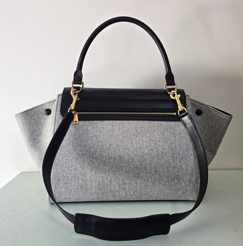 Celine Trapeze Bag Grey Felt Black Leather