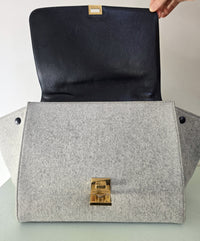 Celine Trapeze Bag Grey Felt Black Leather