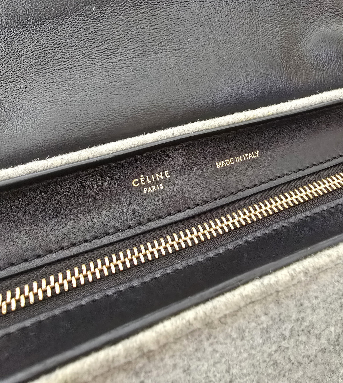 Celine Trapeze Bag Grey Felt Black Leather