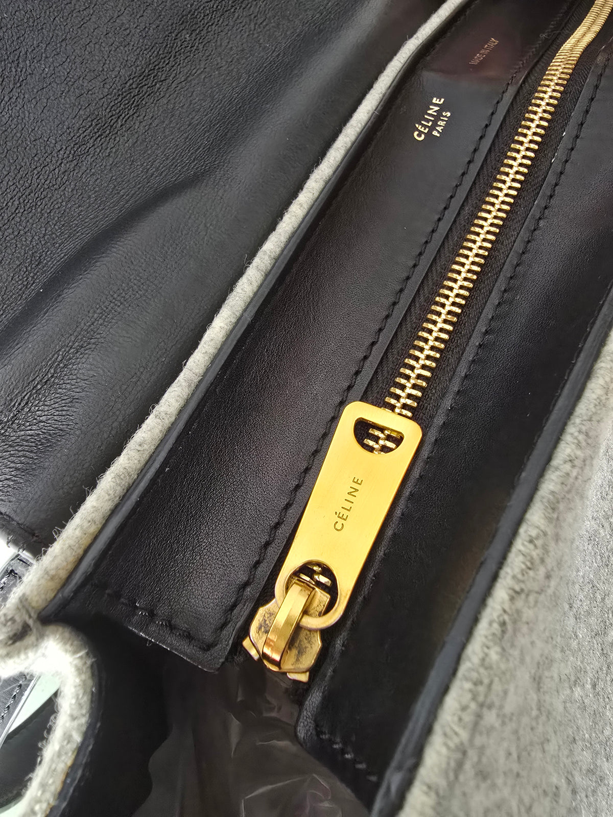 Celine Trapeze Bag Grey Felt Black Leather