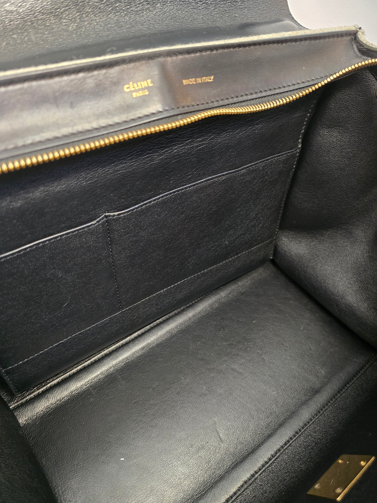 Celine Trapeze Bag Grey Felt Black Leather