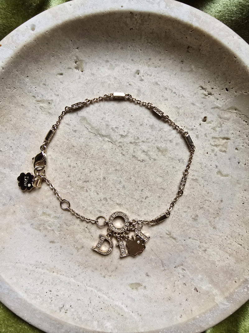 Dior Gold-Tone Charm Bracelet with Logo & Clover