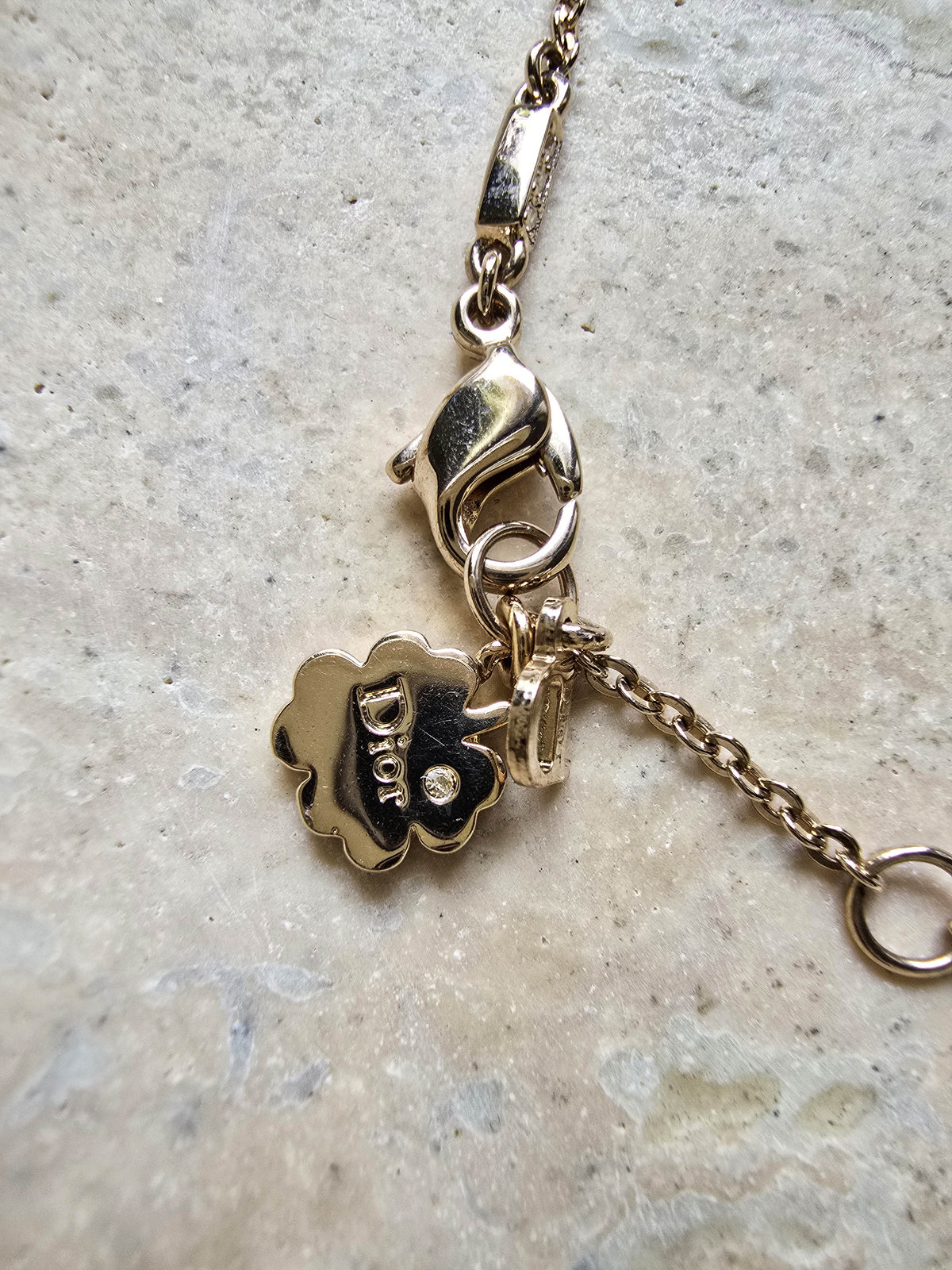 Dior Gold-Tone Charm Bracelet with Logo & Clover