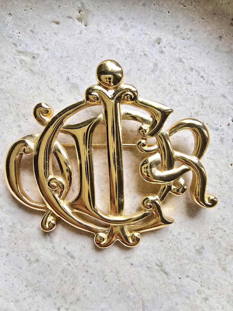 Dior Gold-Tone Monogram Brooch